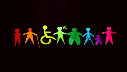 cartonicini colorati su fondale nero raffiguranti persone con diverse disabilita'  